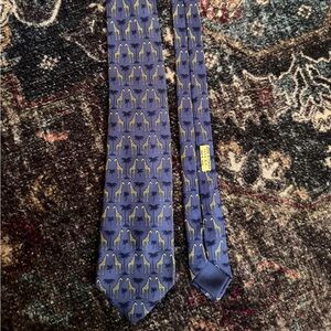 Vintage Hermes Blue Tie with Giraffe Design